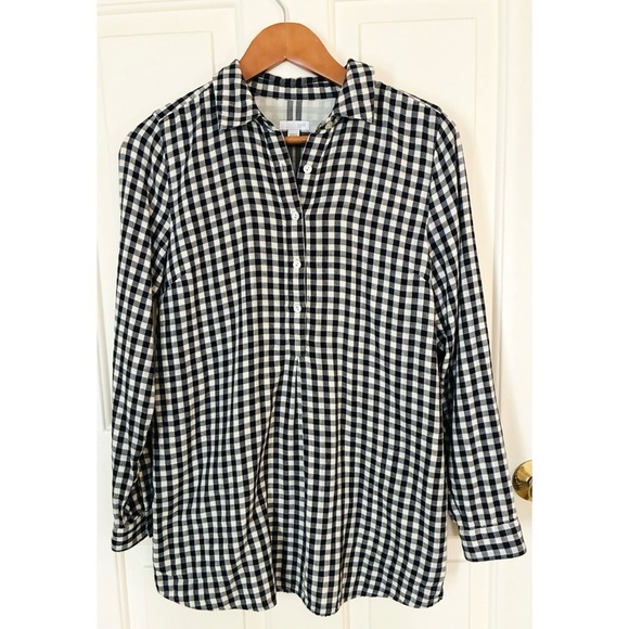 J. Jill Tops - J. Jill Black Cream Soft Flannel Plaid Tunic Popover Top Blouse Pockets XS
